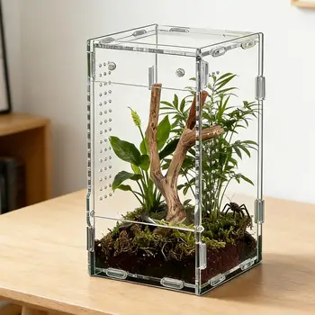 Transparentes Acryl-Terrarium für Reptilien, Zuchtbox, Amphibienkäfig, Nano-Baumterrarium, Tarantelgehäuse