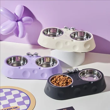 Hund Doppel Schüssel Edelstahl Welpen Futter Wasser Feeder Langlebig Haustier Trinken Gericht Katze Geschirr