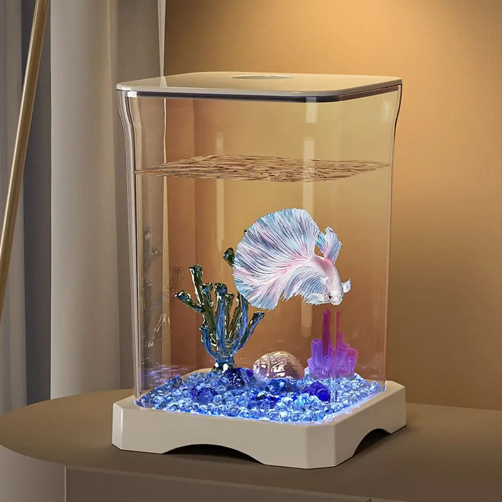 Acryl-Betta-Fischbecken, abnehmbar, hohe Transparenz, Mini-Goldfischbecken mit Futterloch, kleines