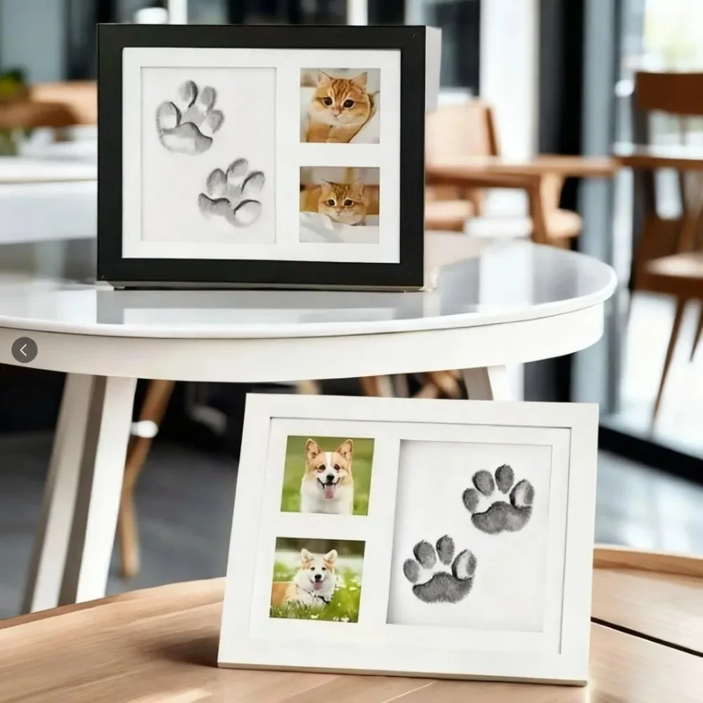 DIY Haustier-Pfotenabdruck-Gedenkset mit Tonform und Fotorahmen, exquisite Geschenkbox für Hunde und Katzen