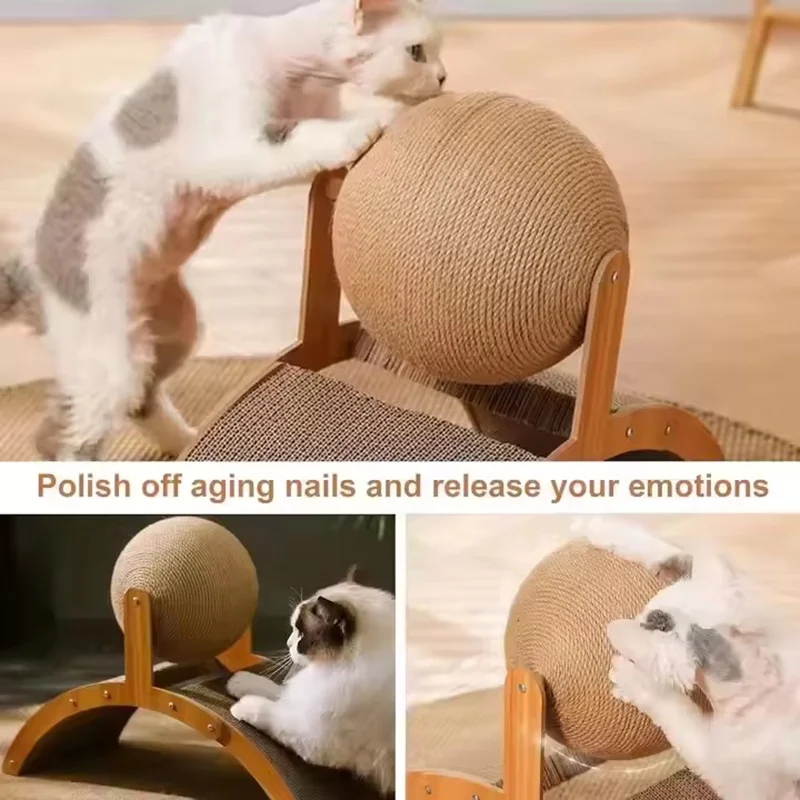 2-in-1-Kratzball für Katzen, Katzenkratzer aus Holz, Sisal-Kratzbrett – Bild 5