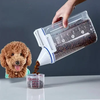 1,5 kg/2 kg Eimer für Hunde und Katzen, Kunststoff-Lagertank mit Messbecher, feuchtigkeitsbeständig