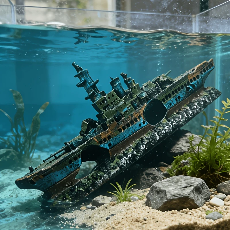 Aquarium-Dekoration Schiffsverschrottung-Landschaft mit Strukturiertem Felsdesign - Fischhabitat, Solide