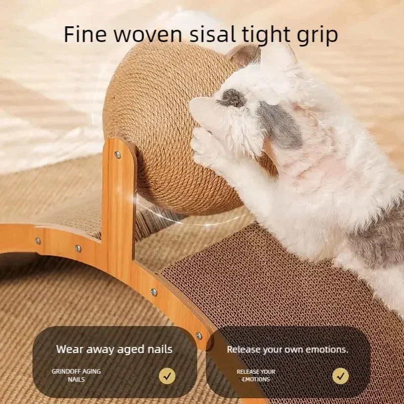 2-in-1 Katzen-Kratzball aus Holz mit Natur-Sisal-Kratzbrett – Bild 3