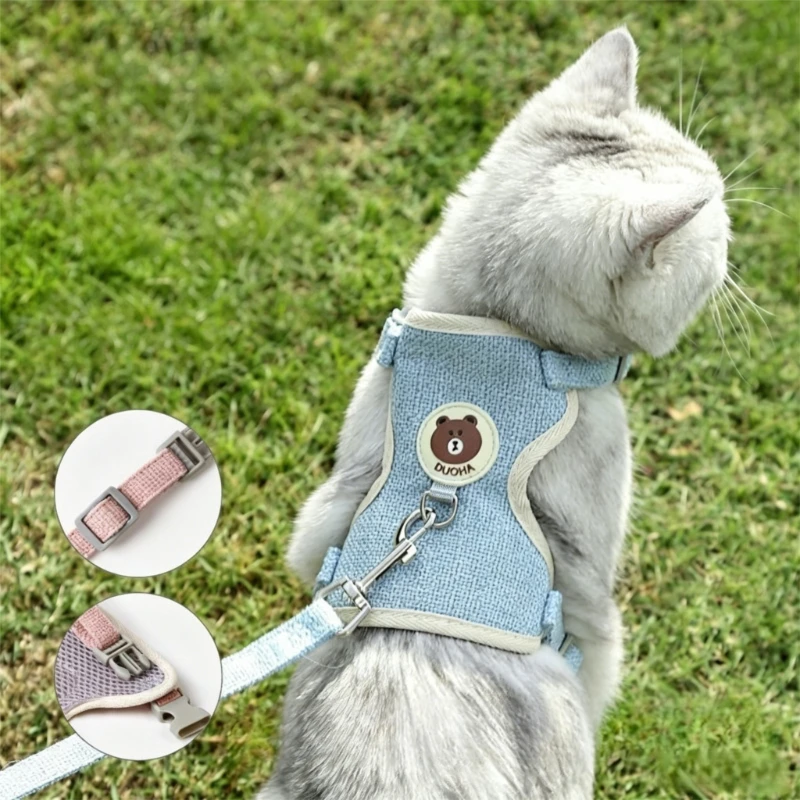 Katzen- und Hundegeschirr mit Leine, Verstellbares Netzgeschirr, Atmungsaktives Brustgeschirr