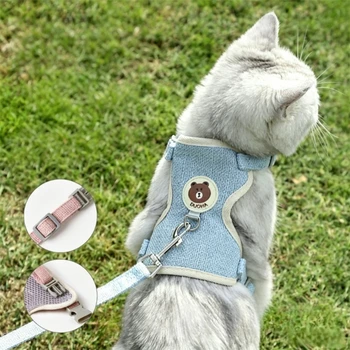 Katzen- und Hundegeschirr mit Leine, Verstellbares Netzgeschirr, Atmungsaktives Brustgeschirr